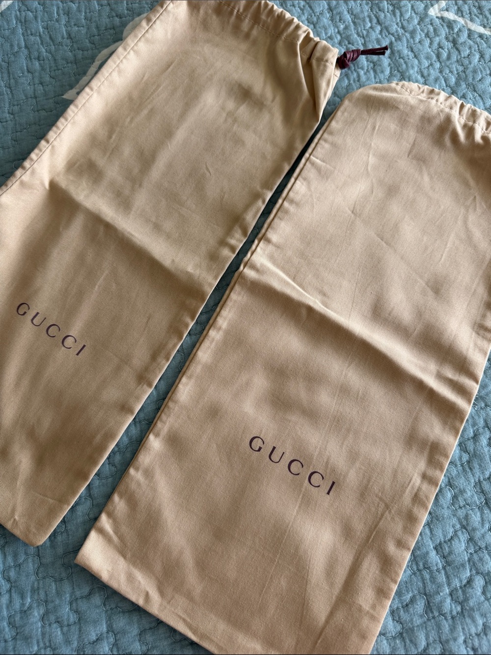 Gucci Beige Logo Drawstring Shoe Bags - Pair